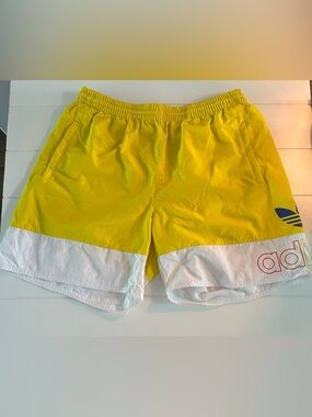 Adidas Yellow & White Retro Colorblock Shorts